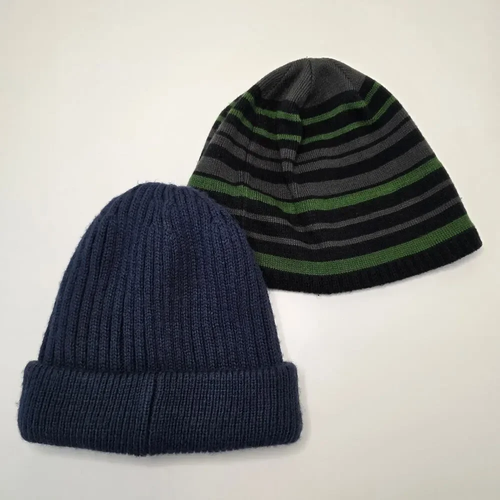 Adidas Originals Knit Beanie Navy OSFA + The North Face Striped Youth Beanie Set